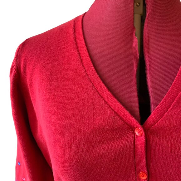 JACOB - RED Cardigan buttons down crew neck - Colored flowers embroidery large - Picture 8 of 11